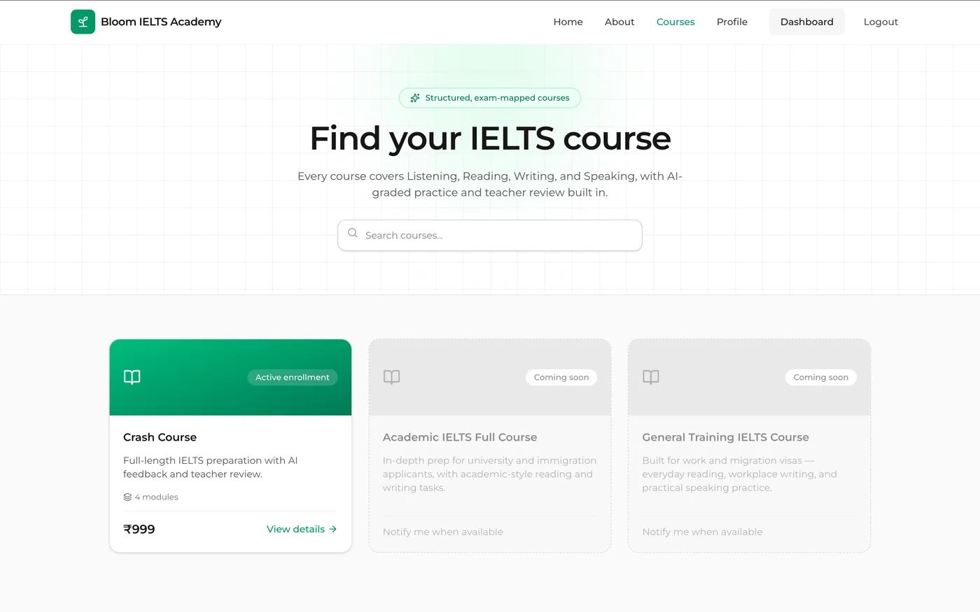 Course catalog mapped to every IELTS module