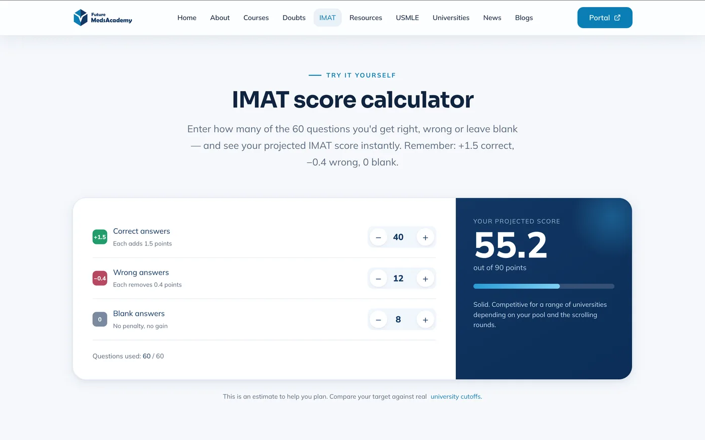 IMAT score calculator — a free interactive tool for prospective students