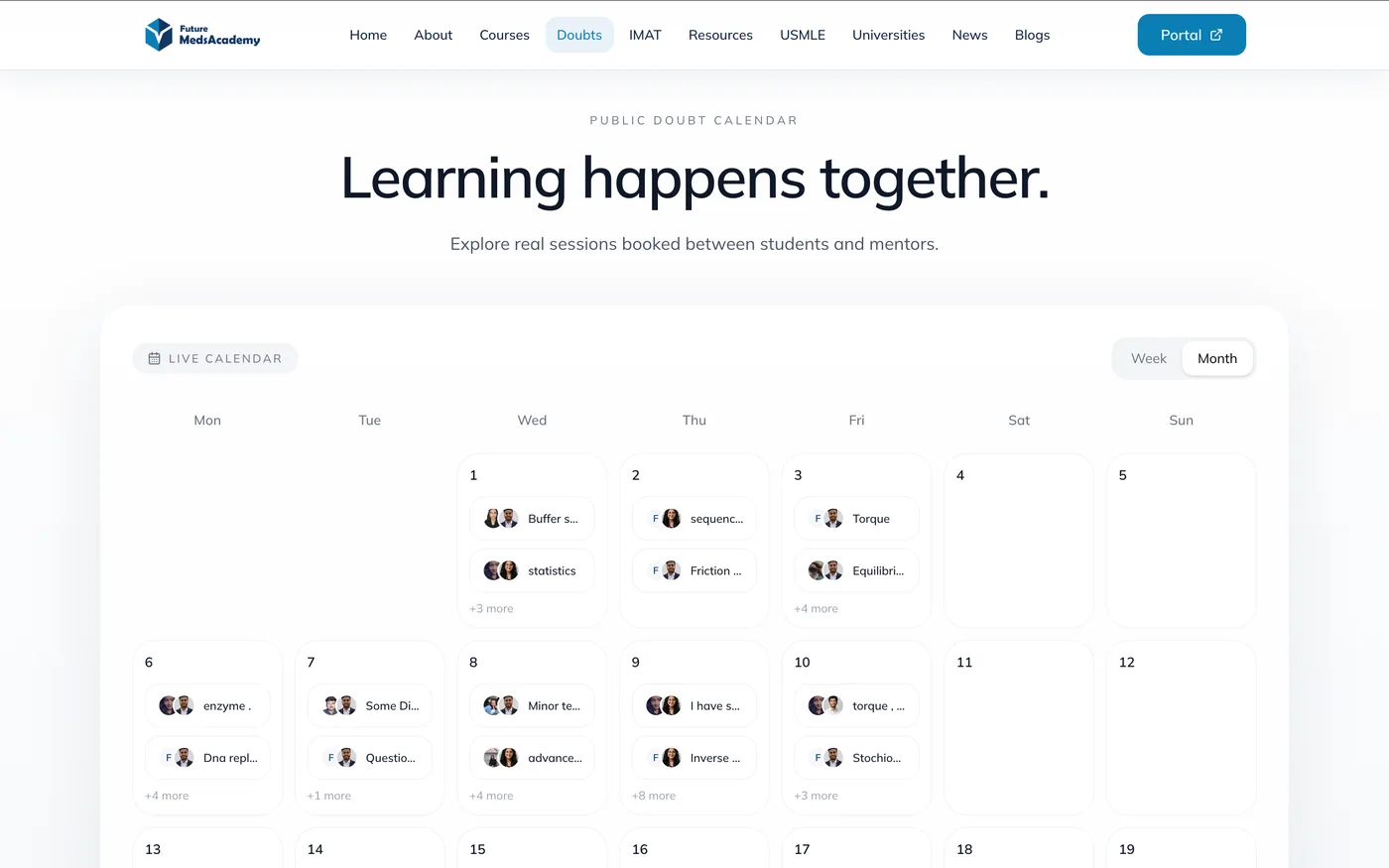 The public doubt calendar — every past mentoring session, visible to anyone