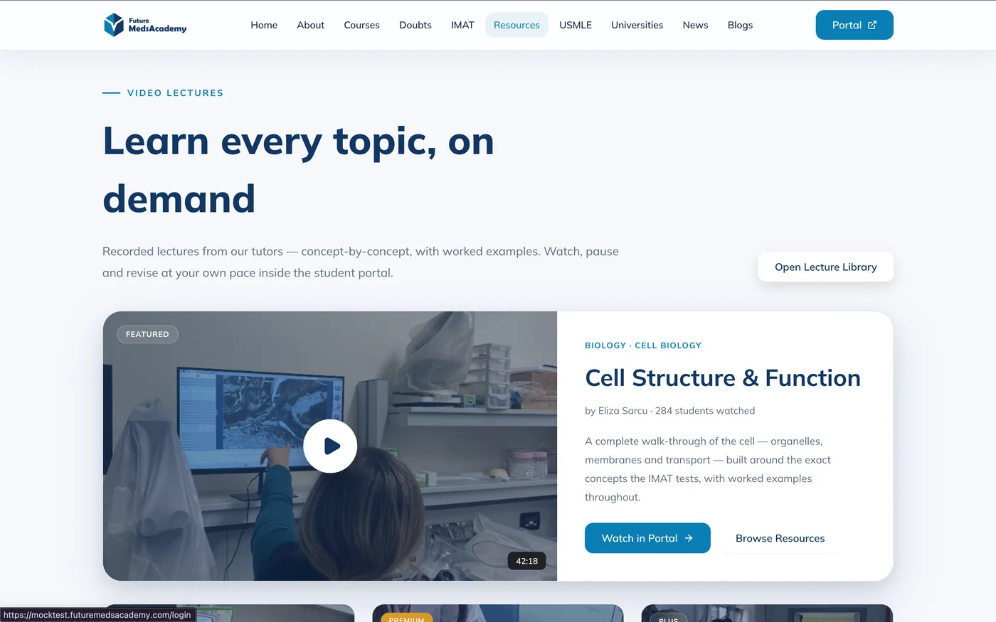 On-demand video lecture library inside the student portal