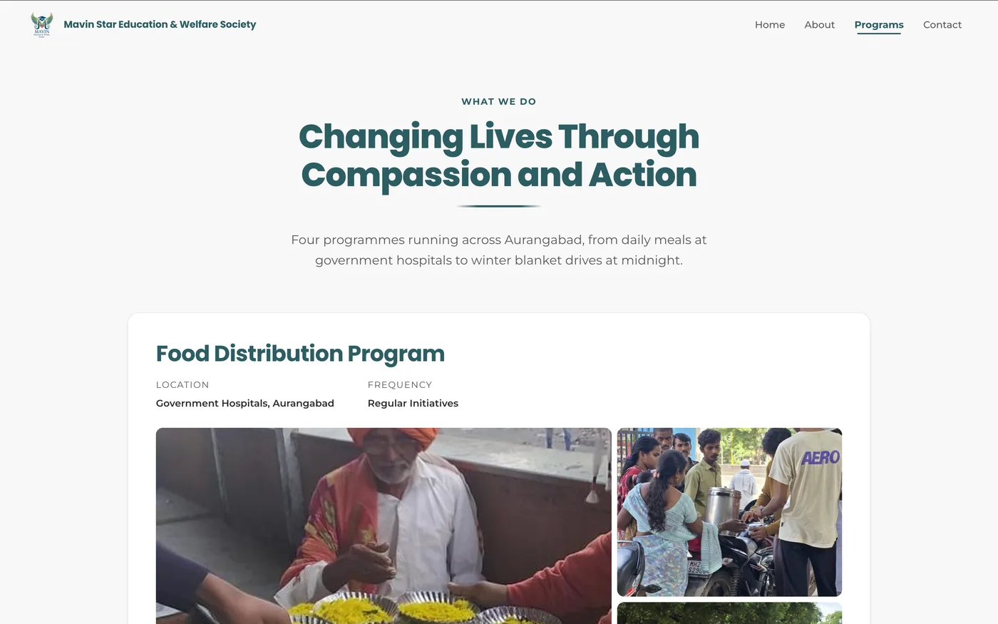 Food Distribution Program — one of four programmes shown with real photos
