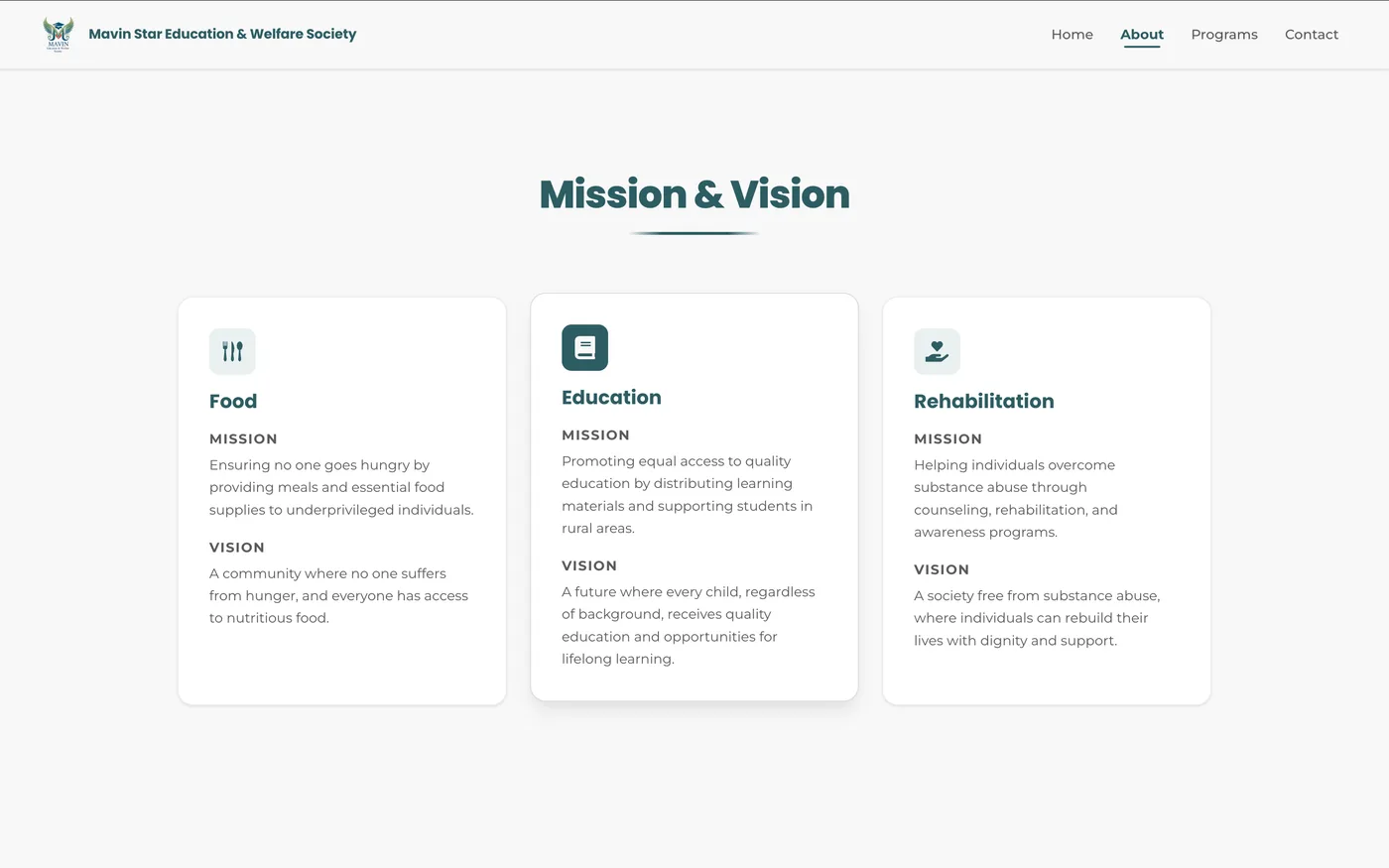 Mission & vision across Food, Education, and Rehabilitation